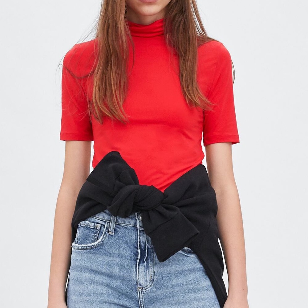 Zara Orange Short Sleeve Turtleneck